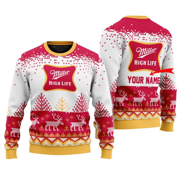 Personalized Miller High Life Reindeer Christmas Ugly Sweater - WeCustomit