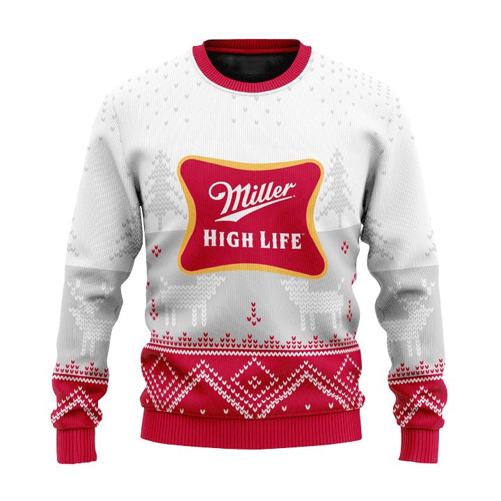 Personalized Miller High Life Winter Reindeer Ugly Sweater - WeCustomit