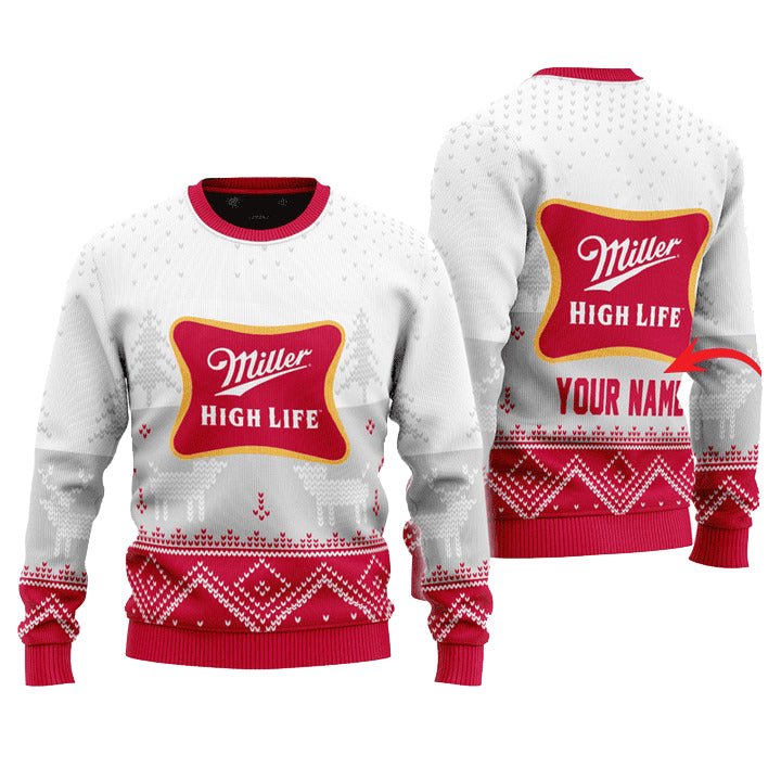 Personalized Miller High Life Winter Reindeer Ugly Sweater - WeCustomit