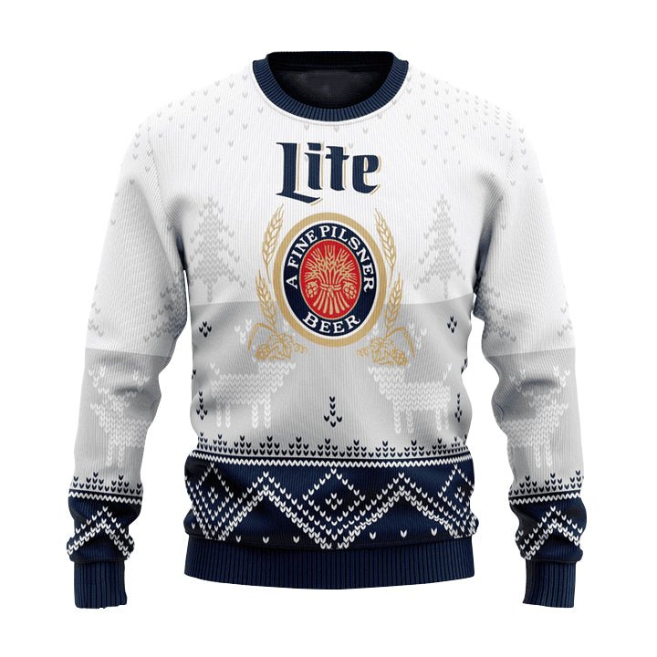 Personalized Miller Lite Winter Reindeer Ugly Sweater - WeCustomit