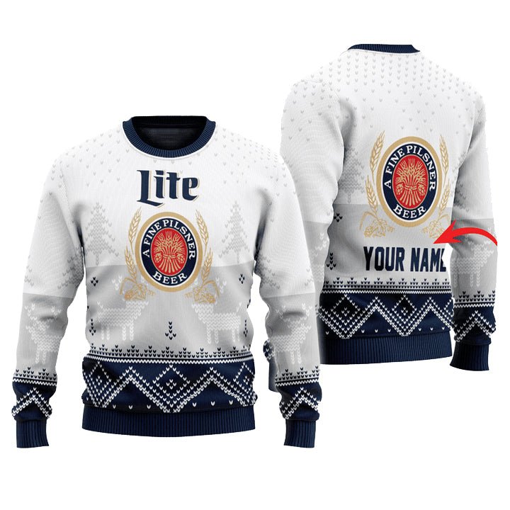 Personalized Miller Lite Winter Reindeer Ugly Sweater - WeCustomit