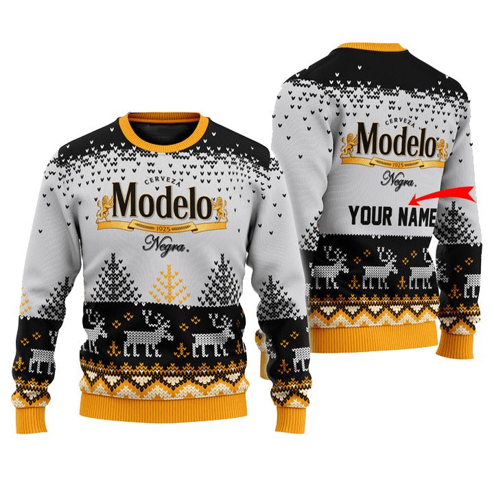 Personalized Modelo Reindeer Christmas Ugly Sweater - WeCustomit