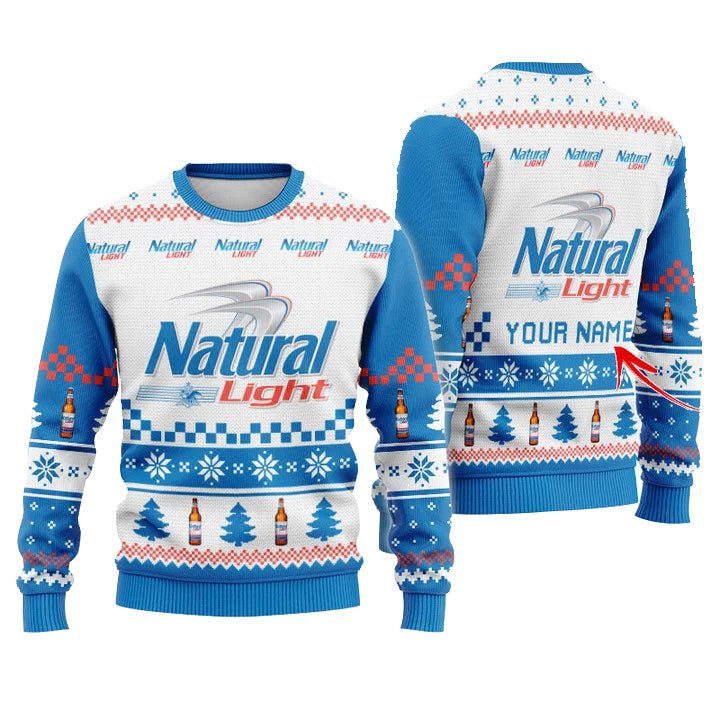 Personalized Natural Light Christmas Star Ugly Sweater - WeCustomit
