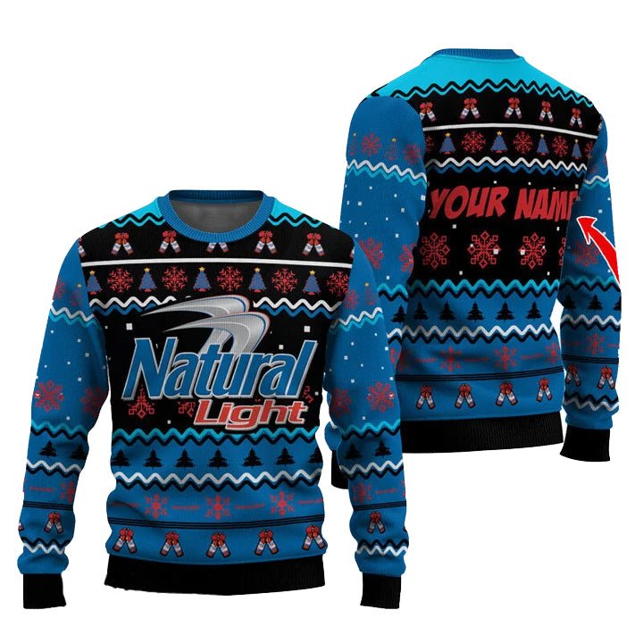 Personalized Natural Light Pine Tree Snowing Christmas Ugly Sweater - WeCustomit