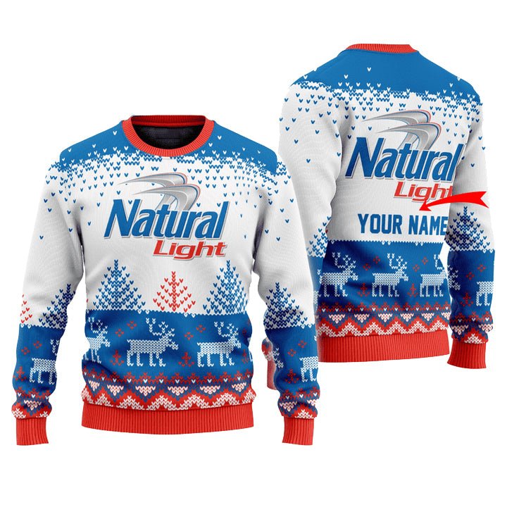Personalized Natural Light Reindeer Christmas Ugly Sweater - WeCustomit