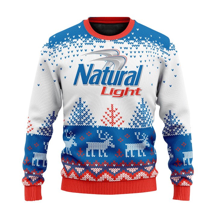Personalized Natural Light Reindeer Christmas Ugly Sweater - WeCustomit