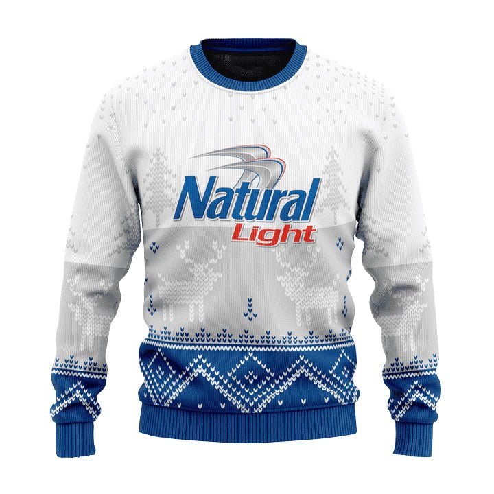 Personalized Natural Light Winter Reindeer Ugly Sweater - WeCustomit