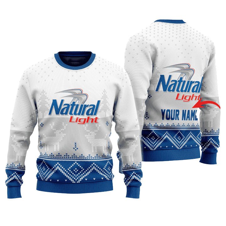 Personalized Natural Light Winter Reindeer Ugly Sweater - WeCustomit
