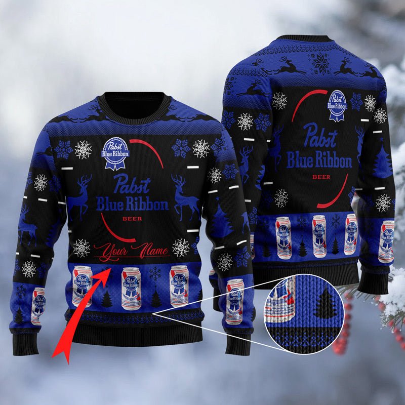 Personalized Pabst Blue Ribbon Christmas Ugly Sweater - WeCustomit