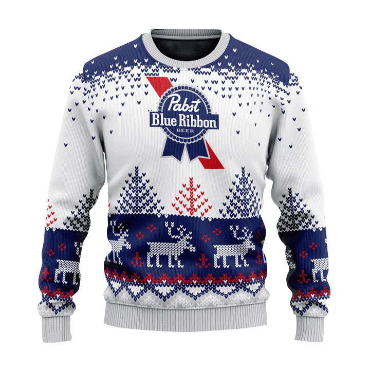Personalized Pabst Blue Ribbon Reindeer Christmas Ugly Sweater - WeCustomit