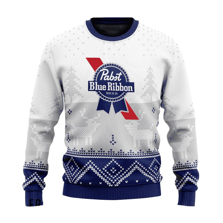 Personalized Pabst Blue Ribbon Winter Reindeer Ugly Sweater - WeCustomit