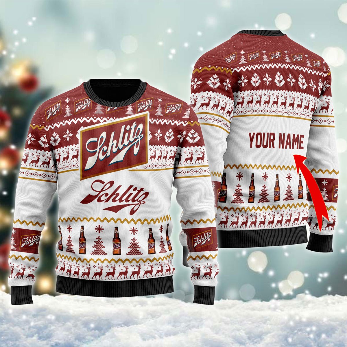 Personalized Schlitz Beer Christmas Ugly Sweater - WeCustomit