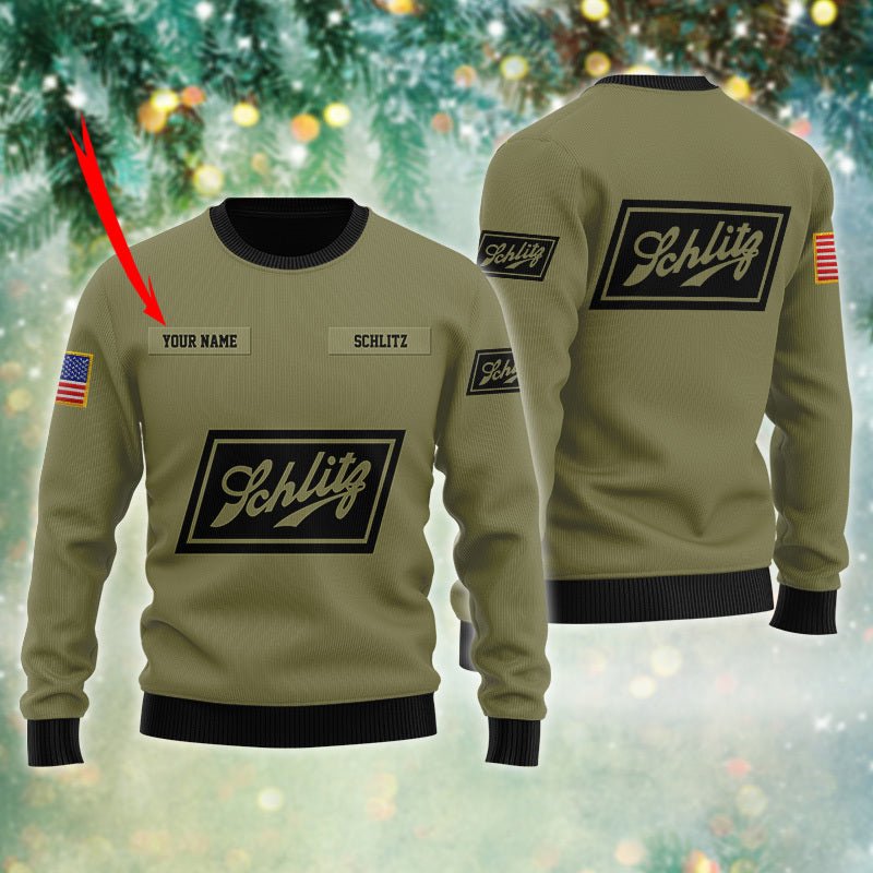 Personalized Schlitz Beer USA Flag Ugly Sweater - WeCustomit