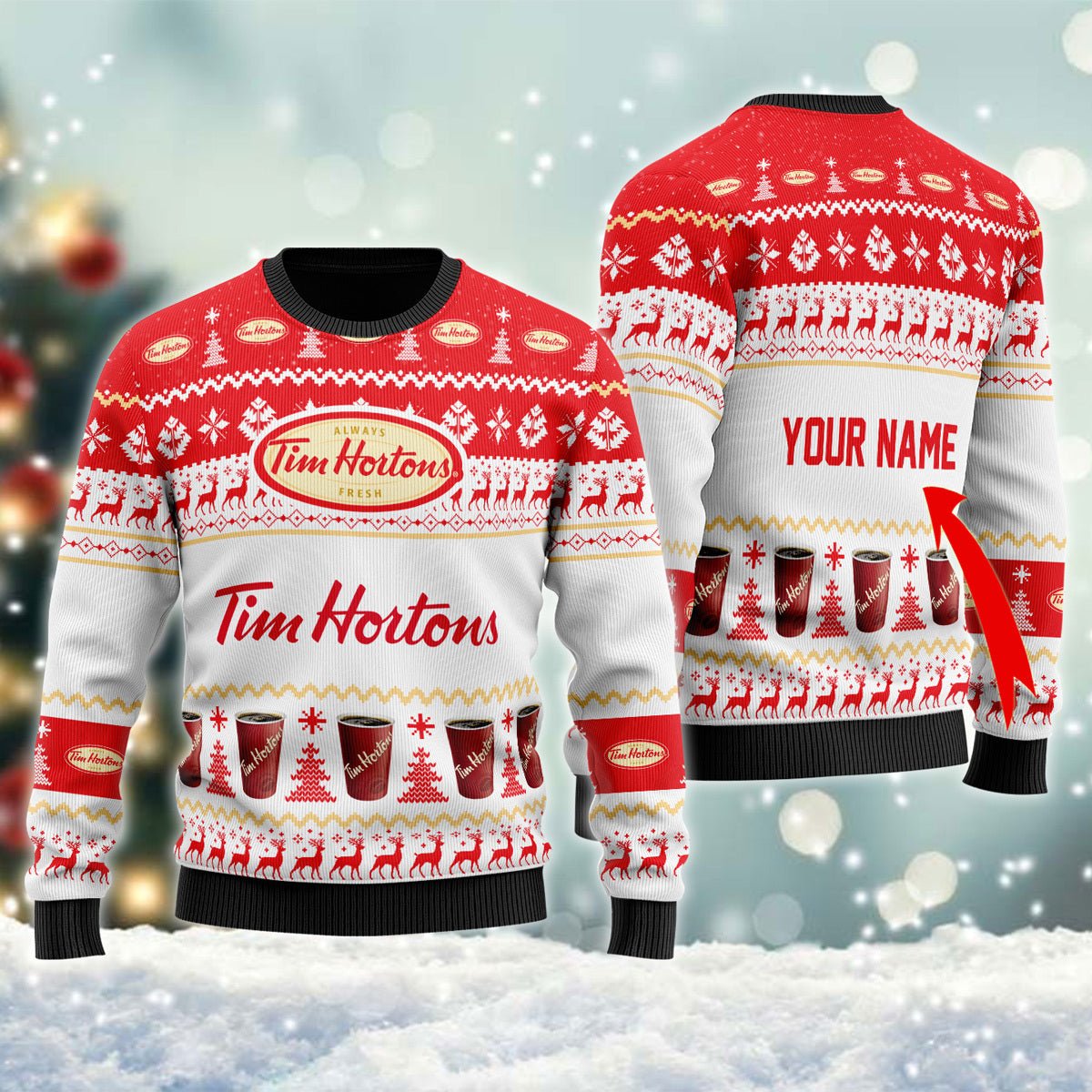 Personalized Tim Hortons Christmas Ugly Sweater - WeCustomit