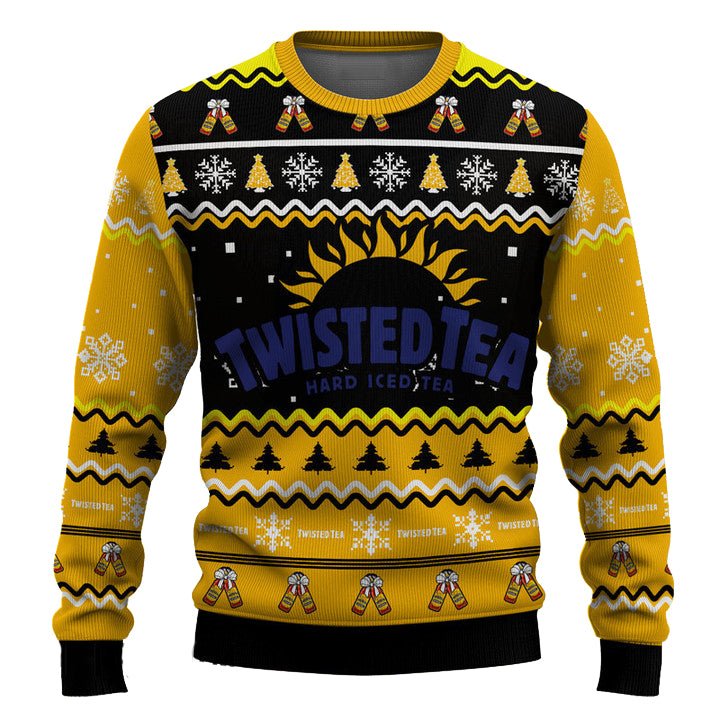 Personalized Twisted Tea Pine Tree Snowing Christmas Ugly Sweater - WeCustomit