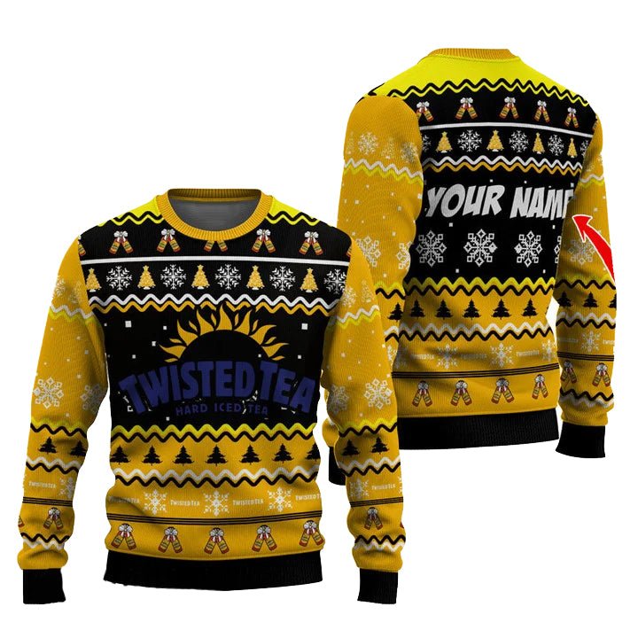 Personalized Twisted Tea Pine Tree Snowing Christmas Ugly Sweater - WeCustomit