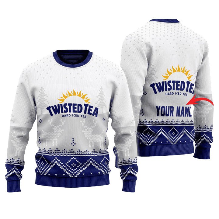 Personalized Twisted Tea Winter Reindeer Ugly Sweater - WeCustomit