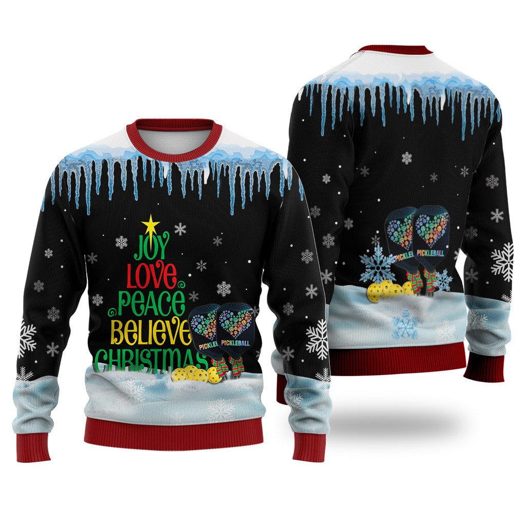 Pickleball Joy Love Peace Believe Christmas Sweater Christmas Knitted Print Sweatshirt - Best Gift For Christmas, Noel - WeCustomit