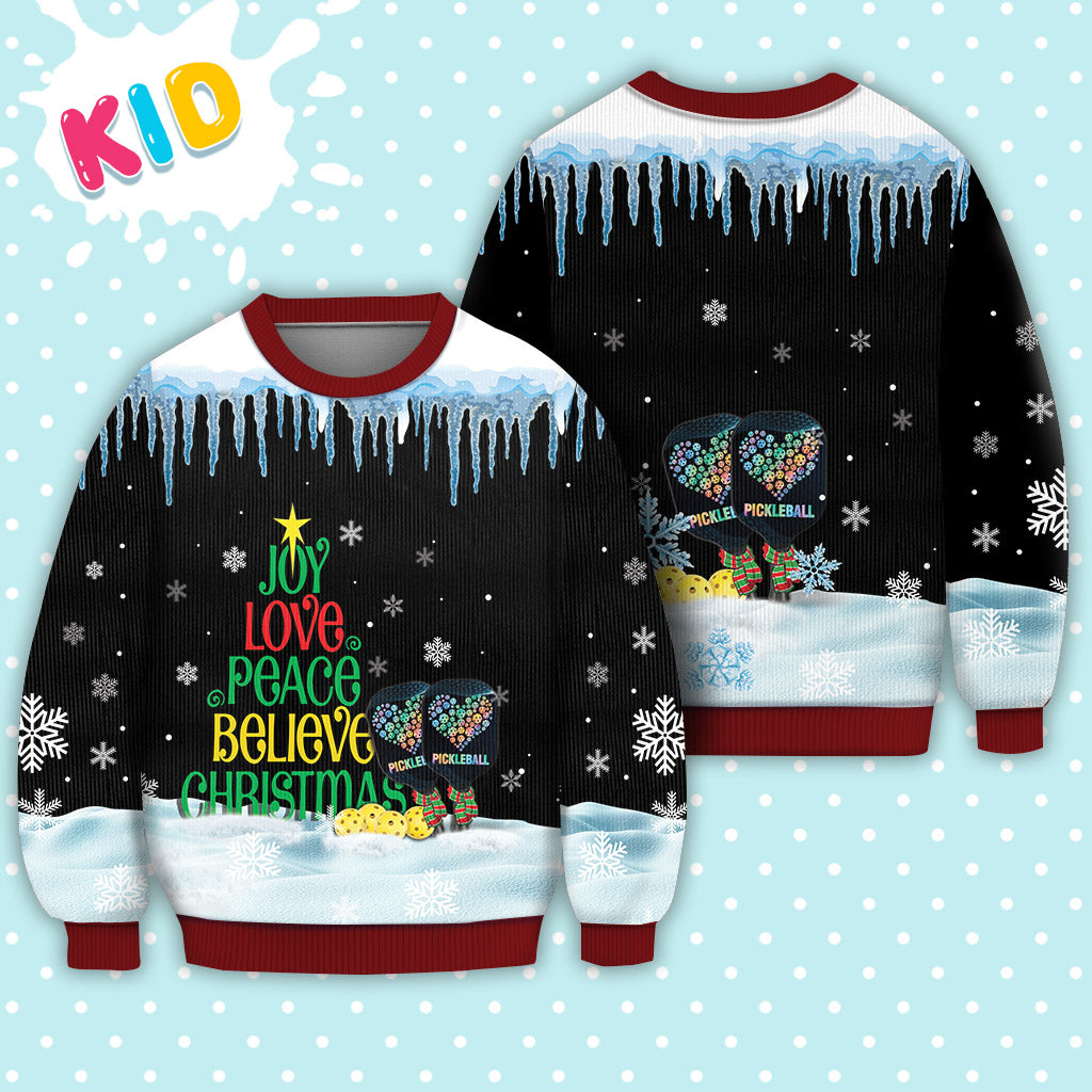 Pickleball Joy Love Peace Believe Christmas Sweater Christmas Knitted Print Sweatshirt - Best Gift For Christmas, Noel - WeCustomit