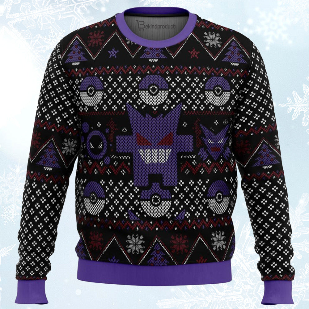 Pokemon Ghosts Gengar Ghastly Haunter Ugly Christmas Sweater For Men & Women Christmas Gift Sweater BH054 - WeCustomit