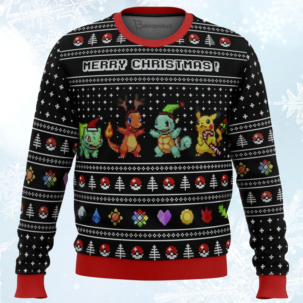 Pokemon Kanto Starters Ugly Christmas Sweater For Men & Women Christmas Gift Sweater BH007 - WeCustomit