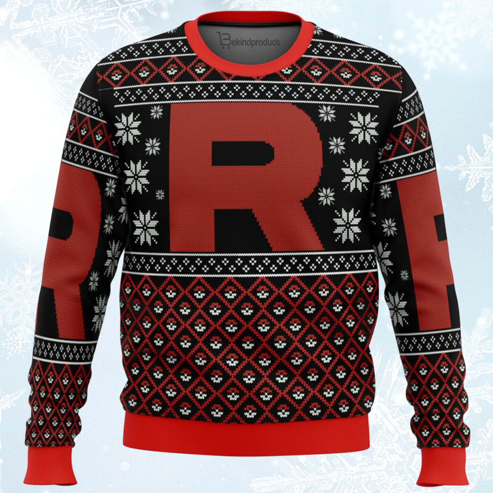 Pokemon Team Rocket Red Black Ugly Christmas Sweater For Men & Women Christmas Gift Sweater BH089 - WeCustomit