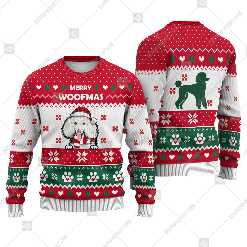 Poodle Dog Christmas Paw Heart Print Ugly Christmas Sweater Print Sweatshirt - Best Gift For Christmas, Noel - WeCustomit