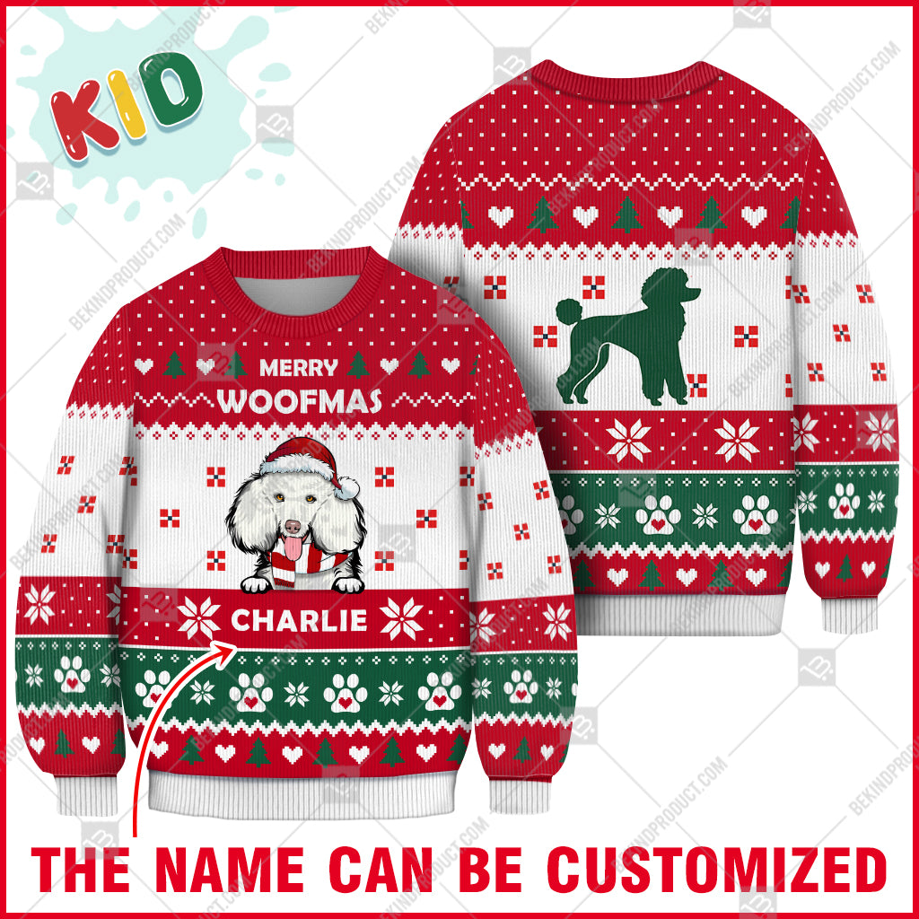 Poodle Dog Christmas Paw Heart Print Ugly Christmas Sweater Print Sweatshirt - Personalized Custom - Best Gift For Noel - WeCustomit