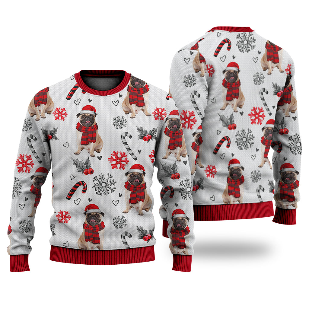 Pug Christmas Pattern Sweater Christmas Knitted Print Sweatshirt - Best Gift For Christmas, Noel - WeCustomit