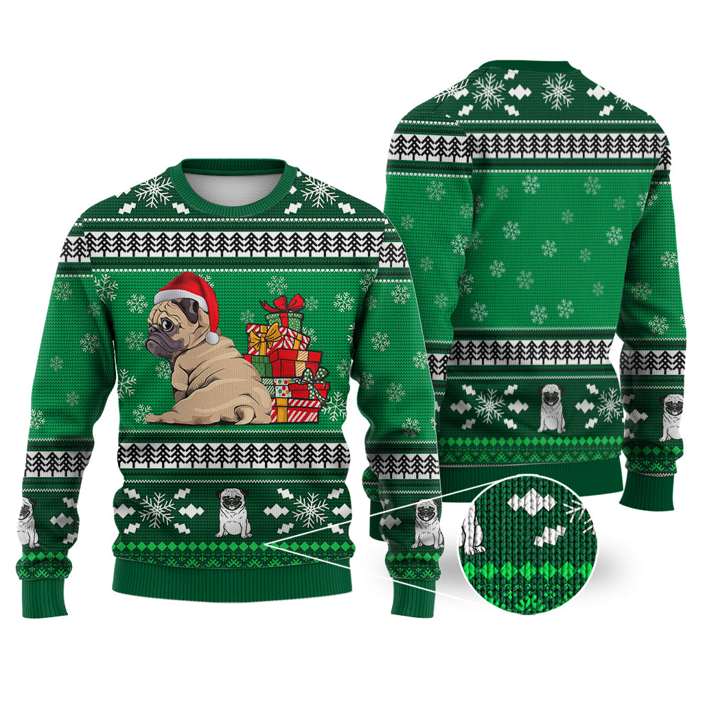 Pug Dog Pattern Falling Snowflakes Sweater Christmas Knitted Print Sweatshirt - Best Gift For Christmas, Noel - WeCustomit