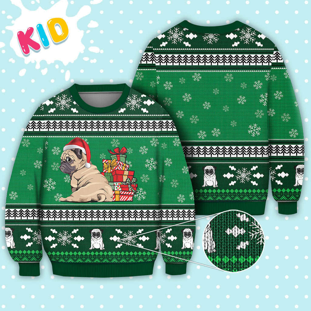 Pug Dog Pattern Falling Snowflakes Sweater Christmas Knitted Print Sweatshirt - Best Gift For Christmas, Noel - WeCustomit