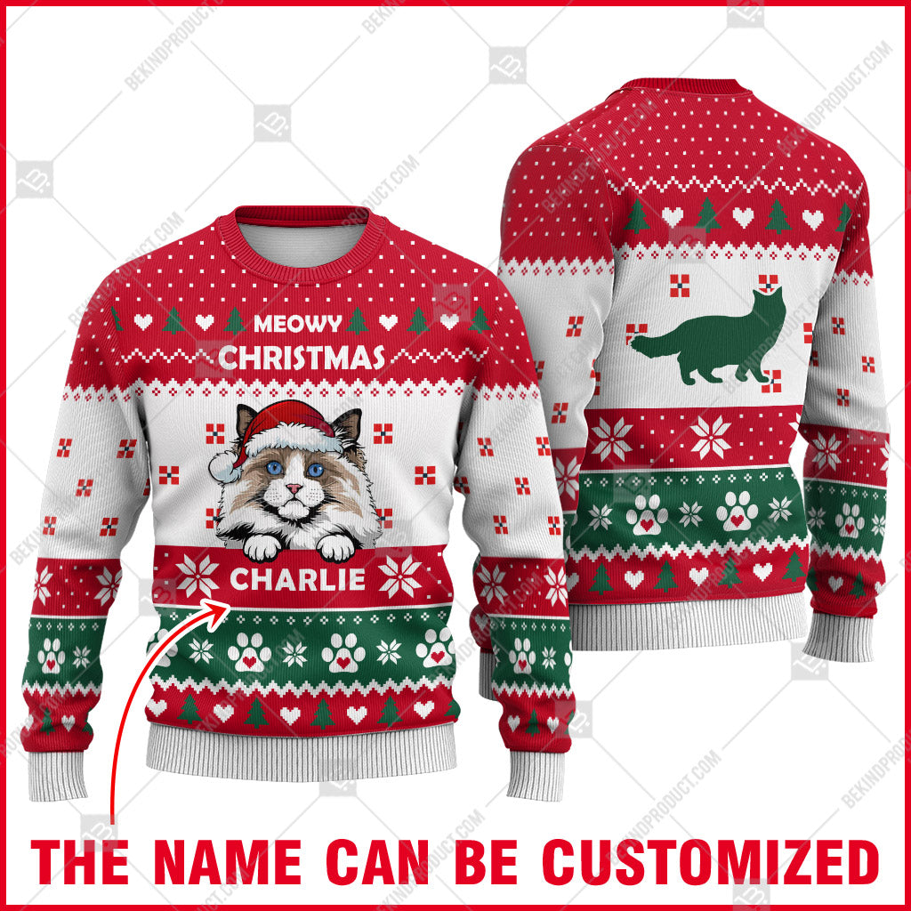 Ragdoll Cat Christmas Paw Heart Print Ugly Christmas Sweater Print Sweatshirt - Personalized Custom - Best Gift For Noel - WeCustomit