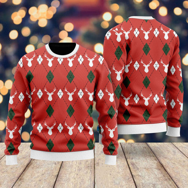 Red Argyle Reinmas Ugly Christmas Sweater For Men & Women Christmas Gift Sweater US1626 - WeCustomit