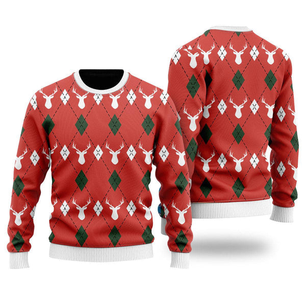 Red Argyle Reinmas Ugly Christmas Sweater For Men & Women Christmas Gift Sweater US1626 - WeCustomit