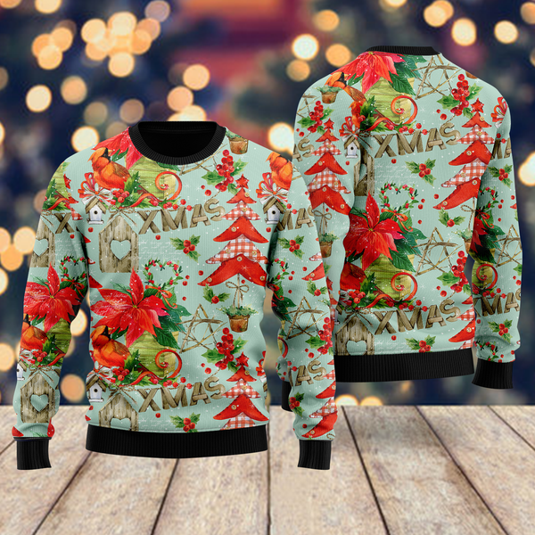 Red Cardinal Loves Winter Pattern Ugly Christmas Sweater For Men & Women Christmas Gift Sweater US2243 - WeCustomit