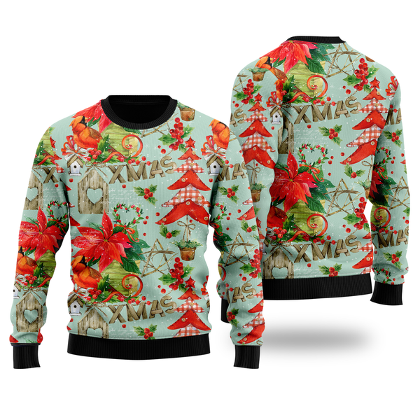 Red Cardinal Loves Winter Pattern Ugly Christmas Sweater For Men & Women Christmas Gift Sweater US2243 - WeCustomit