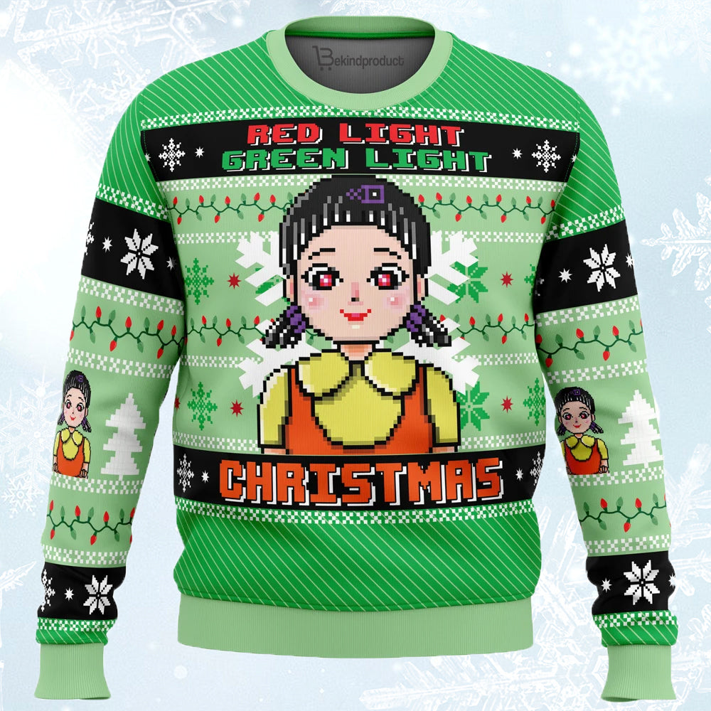 Red & Green Light Ugly Christmas Sweater For Men & Women Christmas Gift Sweater PT853 - WeCustomit