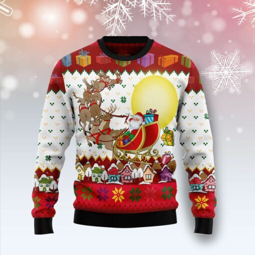 Reindeer Dog And Santa Claus Ugly Christmas Sweater For Men & Women Christmas Gift Sweater US1285 - WeCustomit