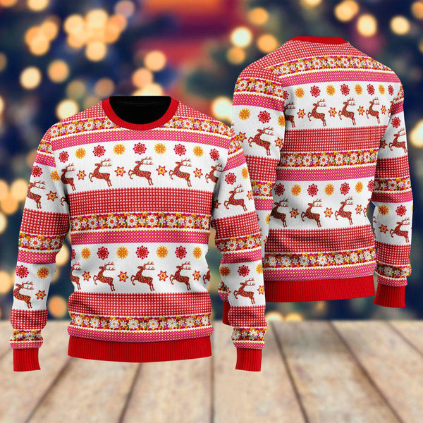 Reindeer Wonderful Time Of The Year Pattern Ugly Christmas Sweater For Men & Women Christmas Gift Sweater US2264 - WeCustomit