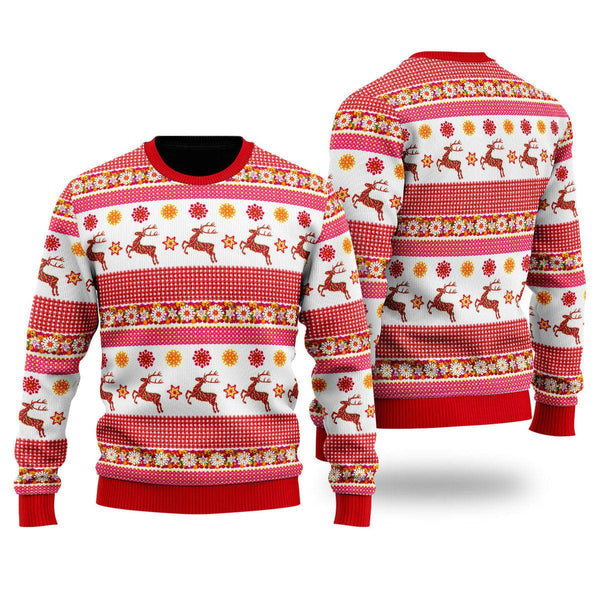 Reindeer Wonderful Time Of The Year Pattern Ugly Christmas Sweater For Men & Women Christmas Gift Sweater US2264 - WeCustomit