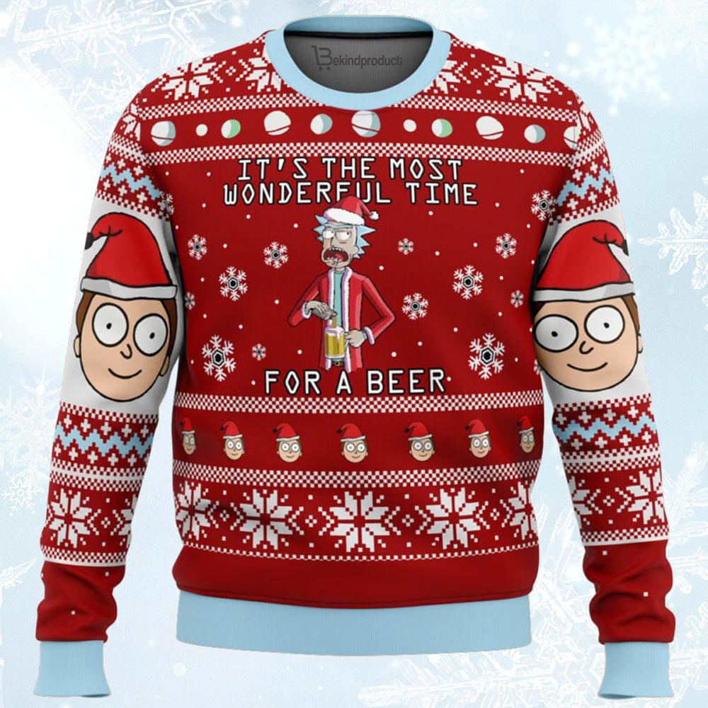 Rick and Morty Time for a Beer Ugly Christmas Sweater For Men & Women Christmas Gift Sweater BH327 - WeCustomit
