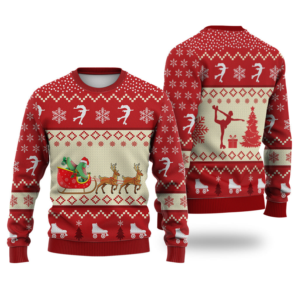 Roller Skating Reindeer Christmas Sweater Christmas Knitted Print Sweatshirt - Best Gift For Christmas, Noel - WeCustomit