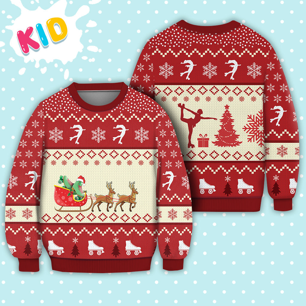 Roller Skating Reindeer Christmas Sweater Christmas Knitted Print Sweatshirt - Best Gift For Christmas, Noel - WeCustomit