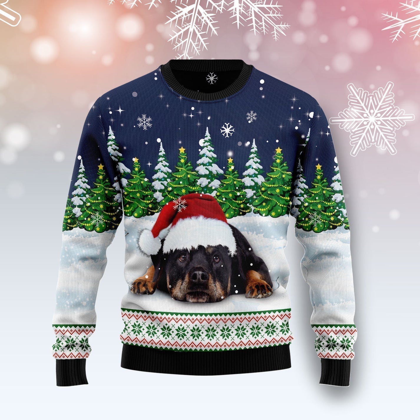 Dreaming Rottweiler Under Snow Ugly Christmas Sweater For Men & Women Christmas Gift Sweater US3550 - WeCustomit