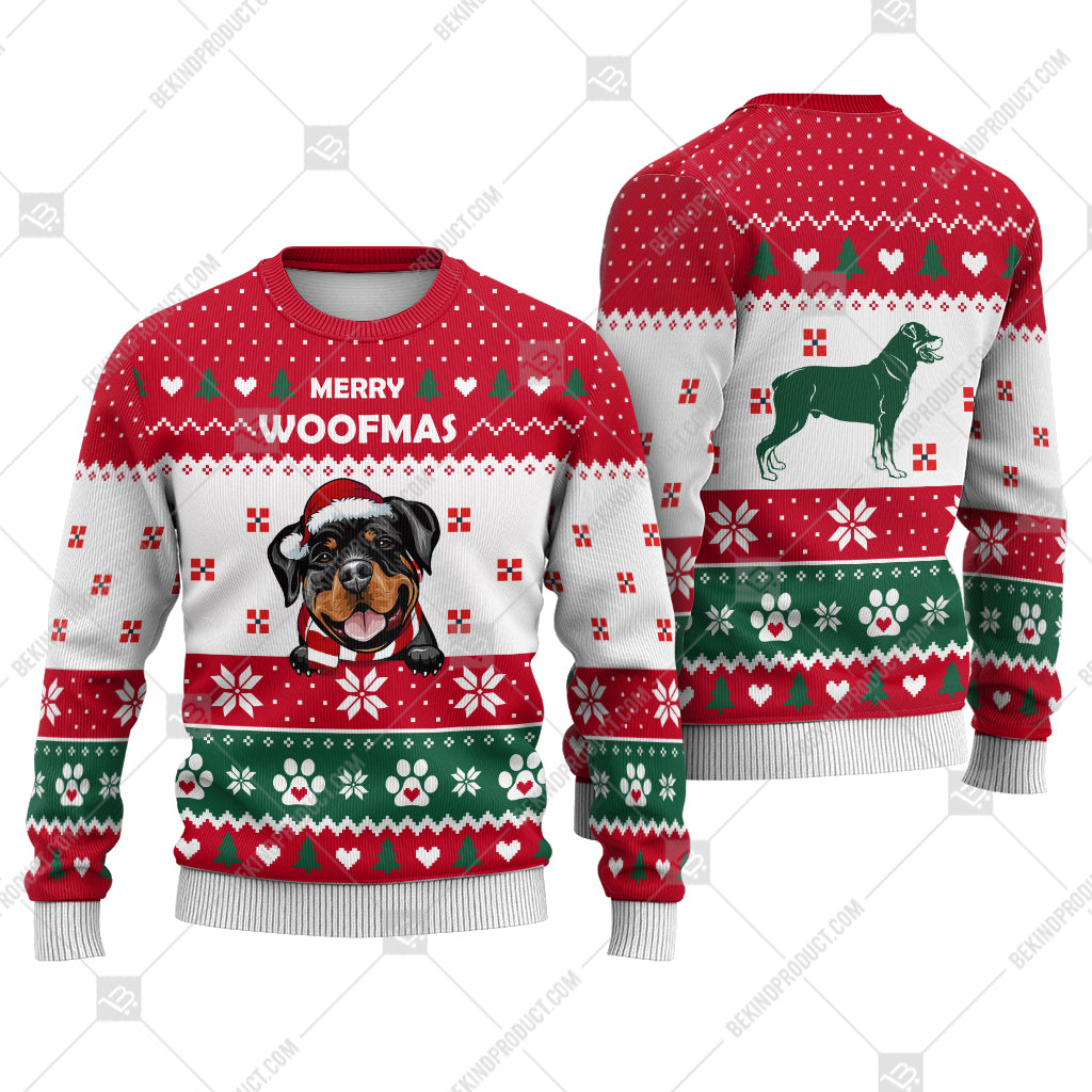 Rottweiler Dog Christmas Paw Heart Print Ugly Christmas Sweater Print Sweatshirt - Best Gift For Christmas, Noel - WeCustomit