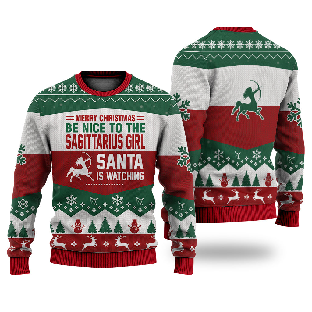 Sagittarius Girl All Merry Christmas Be Nice Sweater Christmas Knitted Print Sweatshirt - Best Gift For Christmas, Noel - Christmas Signature - WeCustomit
