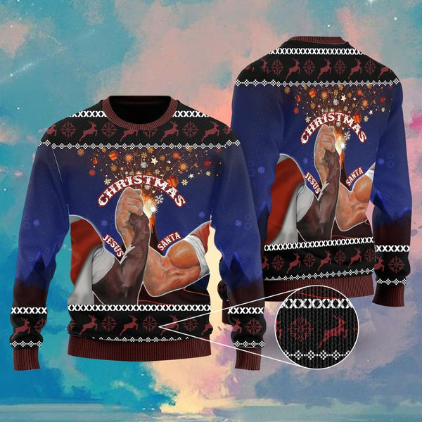 Santa And Jesus Christmas Ugly Christmas Sweater For Men & Women Christmas Gift Sweater US1367 - WeCustomit