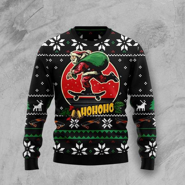 Santa Claus Skateboard Ugly Christmas Sweater For Men & Women Christmas Gift Sweater US1818 - WeCustomit