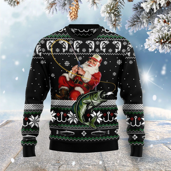 Santa Fishing Ugly Christmas Sweater For Men & Women Christmas Gift Sweater US1596 - WeCustomit