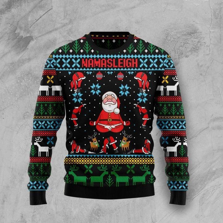Santa Namasleigh Ugly Christmas Sweater For Men & Women Christmas Gift Sweater US1318 - WeCustomit